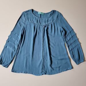 The Nines Women's Blue Peasant Boho Blouse